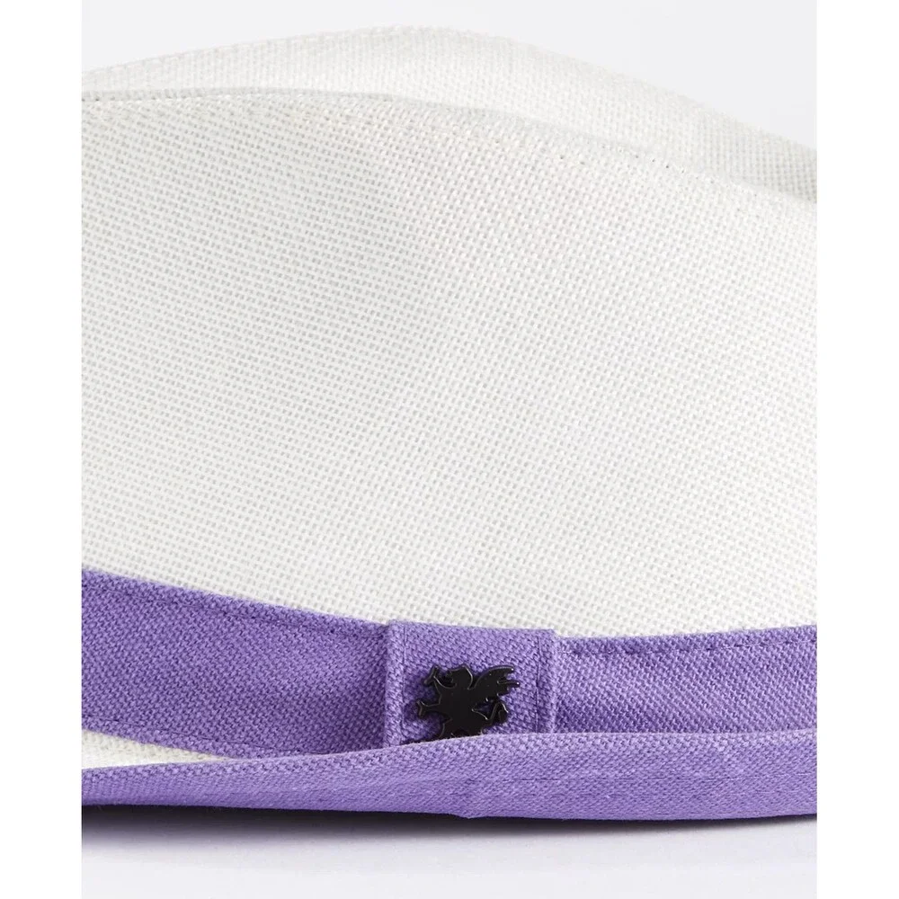 STACY ADAMS Straw Fedora Mens Large White Purple Band Diamond Crown $65